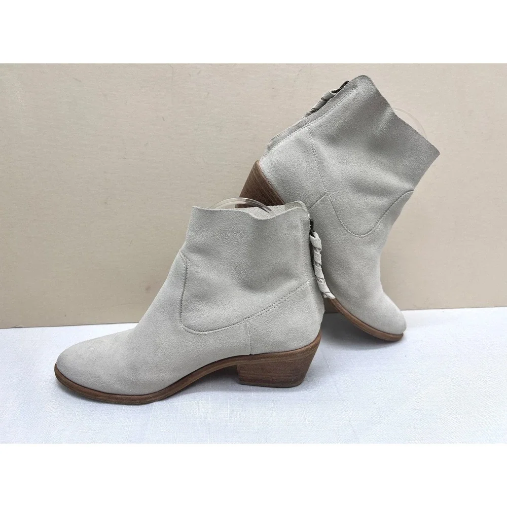 JOIE Adria Ankle Boot Women 8 Grey Good Suede Braided Zip Block Heel Bootie